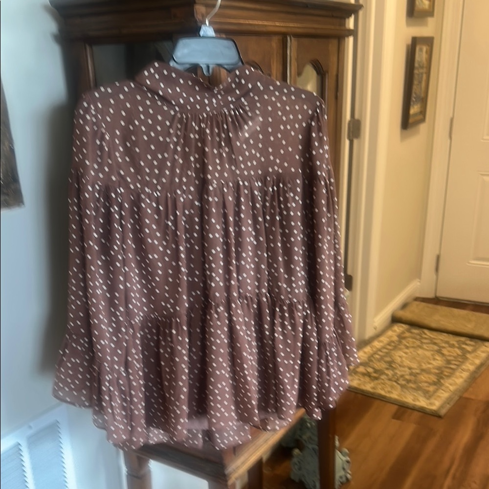 Splendid Pink and Brown Ruffled Long Sleeve Blouse